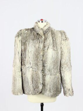 Vintage 90s ADA Brown Grey Rabbit Fur Jacket Coat, Size M